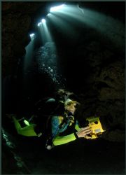 a deep dark cave dive just for the chicken man by Fiona Ayerst 